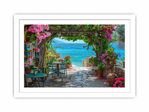 Coastal terrace view for modern living room decor with premium canvas art style.