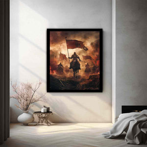 Medieval battle rider for modern living room decor with premium canvas art style.