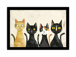 Retro cat group for modern living room decor with premium canvas art style.