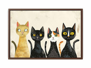 Retro cat group for modern living room decor with premium canvas art style.