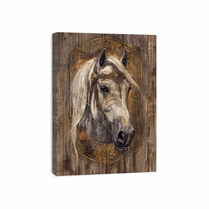 Ornate white horse portrait for modern living room decor with premium canvas art style.