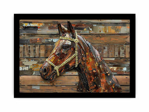 Industrial horse sculpture for modern living room decor with premium canvas art style.