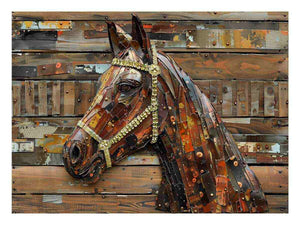 Industrial horse sculpture for modern living room decor with premium canvas art style.