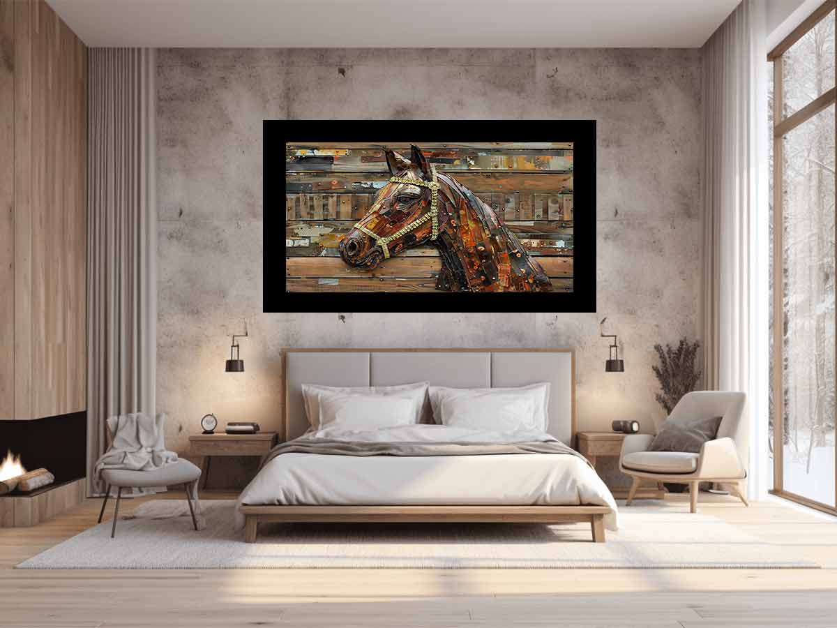 Industrial horse sculpture for modern living room decor with premium canvas art style.