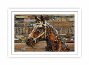 Industrial horse sculpture for modern living room decor with premium canvas art style.