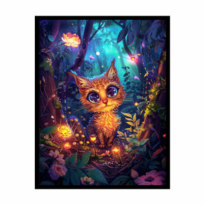 Fantasy kitten forest for modern living room decor with premium canvas art style.