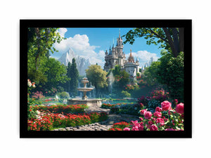 Fantasy castle garden for modern living room decor with premium canvas art style.