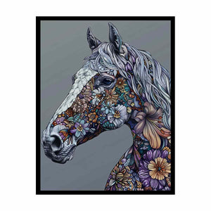 Floral horse portrait for modern living room decor with premium canvas art style.