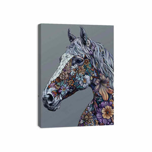 Floral horse portrait for modern living room decor with premium canvas art style.