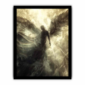 Ethereal angel canvas art with glowing wings and radiant light for spiritual bedroom or meditation decor.