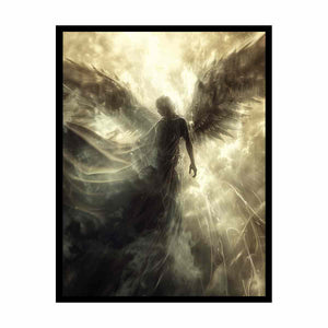 Ethereal angel canvas art with glowing wings and radiant light for spiritual bedroom or meditation decor.