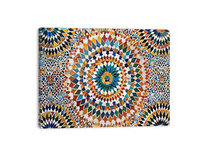 Colorful Moroccan mosaic canvas art with geometric tile pattern for dining room decor.
