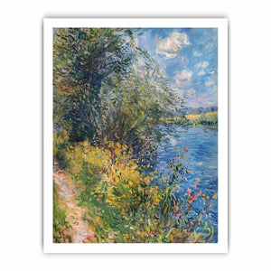 Impressionist riverside meadow canvas art with wildflowers for peaceful home decor.