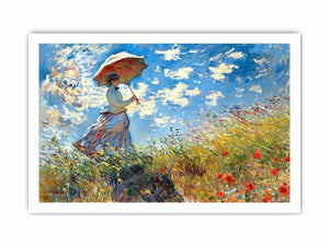 Impressionist woman with parasol canvas art for colorful living room wall decor.