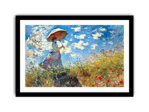 Impressionist woman with parasol canvas art for colorful living room wall decor.