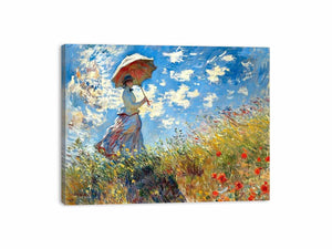 Impressionist woman with parasol canvas art for colorful living room wall decor.