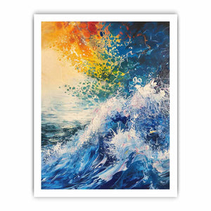 Abstract ocean wave canvas art in blue and orange for bold modern wall decor.