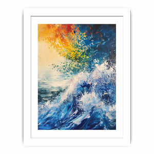 Abstract ocean wave canvas art in blue and orange for bold modern wall decor.