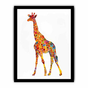 Colorful watercolor giraffe canvas art for playful kids room or nursery decor.
