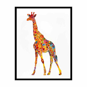 Colorful watercolor giraffe canvas art for playful kids room or nursery decor.