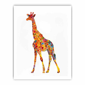Colorful watercolor giraffe canvas art for playful kids room or nursery decor.