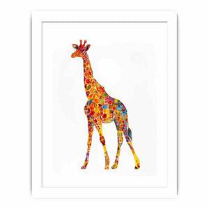 Colorful watercolor giraffe canvas art for playful kids room or nursery decor.