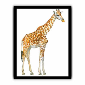 Neutral watercolor giraffe canvas art for safari nursery or kids room decor.