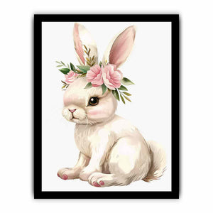 Blush floral bunny watercolor canvas art for nursery or girls bedroom decor.