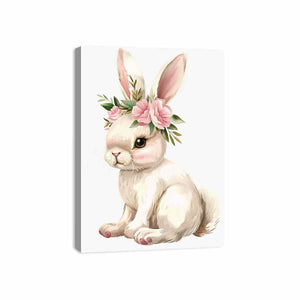 Blush floral bunny watercolor canvas art for nursery or girls bedroom decor.