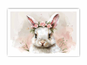 White bunny floral watercolor canvas art for nursery and kids room decor.