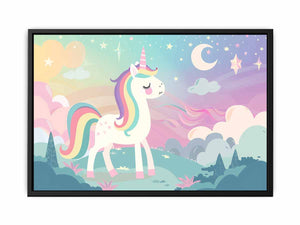 Pastel unicorn dreamscape canvas art for girls bedroom or nursery decor.