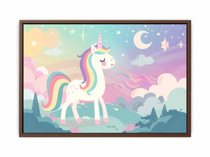 Pastel unicorn dreamscape canvas art for girls bedroom or nursery decor.