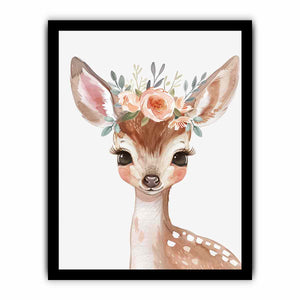 Floral baby deer watercolor canvas art for nursery or girls bedroom decor.