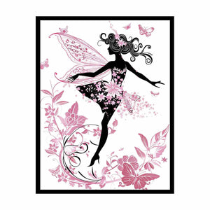 Blush pink fairy silhouette canvas art for a magical girls bedroom.