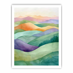 Pastel watercolor rolling hills canvas art for calm bedroom, living room, or office decor.