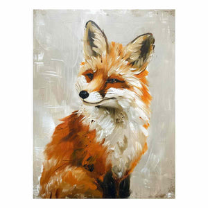 Painterly amber fox portrait canvas art for refined woodland living room or office decor.