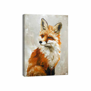 Painterly amber fox portrait canvas art for refined woodland living room or office decor.