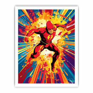 Red lightning superhero comic canvas art for bold teen room, office, or game room decor.