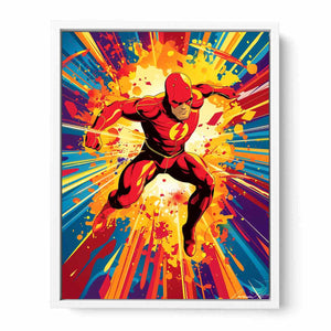 Red lightning superhero comic canvas art for bold teen room, office, or game room decor.