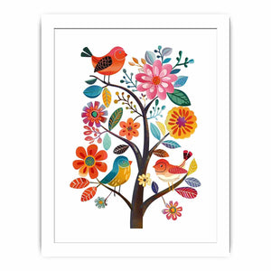 Cute Flower Birds Streched canvas