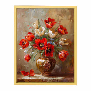 Red Flowers with Vase Painting Streched canvas