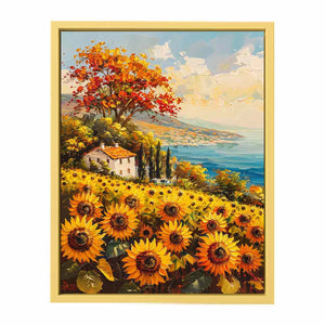 Sunflower Field House Streched canvas