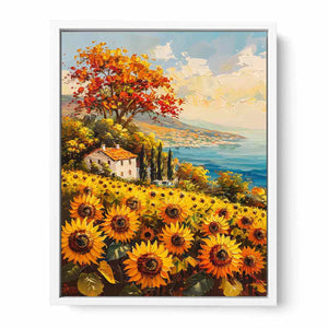 Sunflower Field House Framed Print