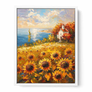 Sunflower Field House Framed Print