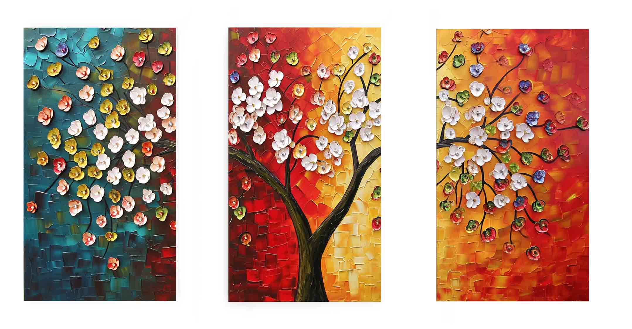 3 Panel Group Art Flower & Tree Painting