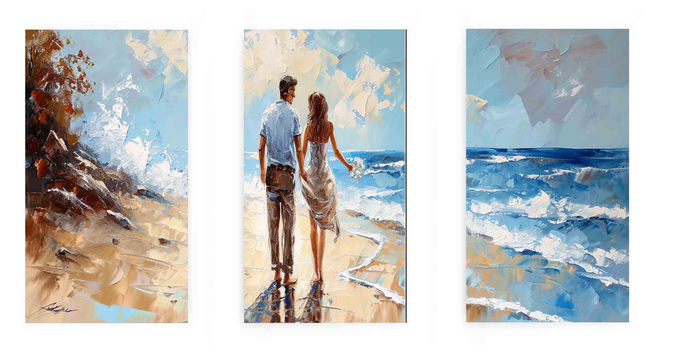 3 Panel Couple Art Beach Painting