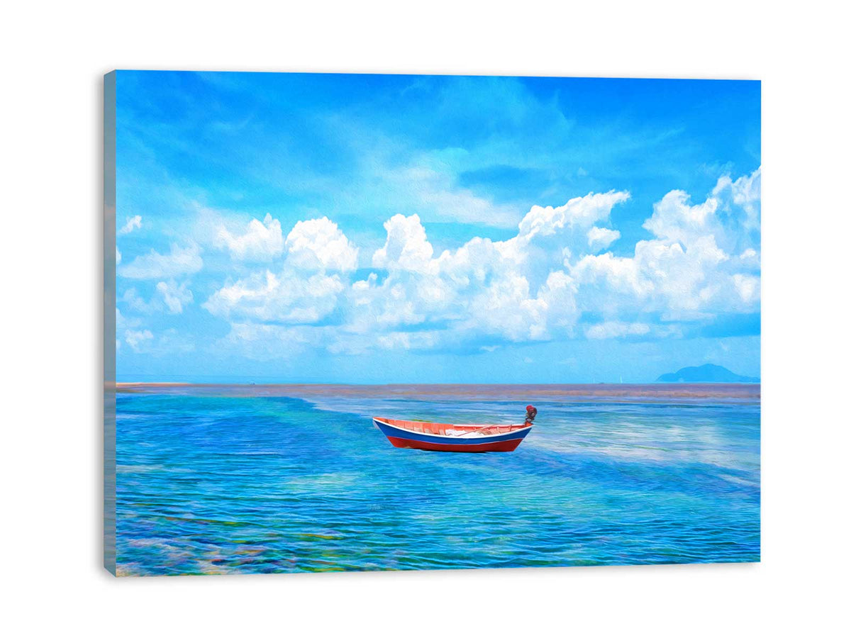 Blue Sea Boat Painting