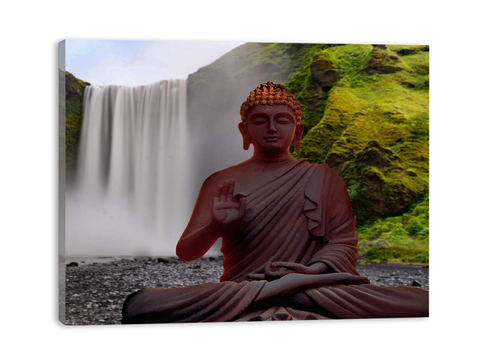 Buddha Meditation Pose Waterfall Painting
