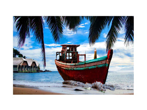 Vintage Boat Beach Painting