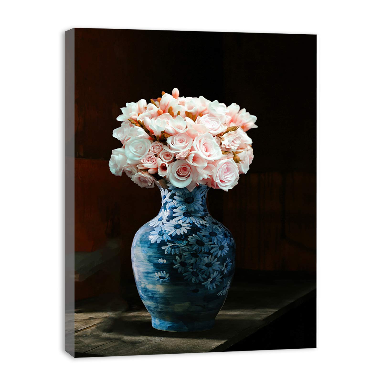 Blue Pot Roses Painting